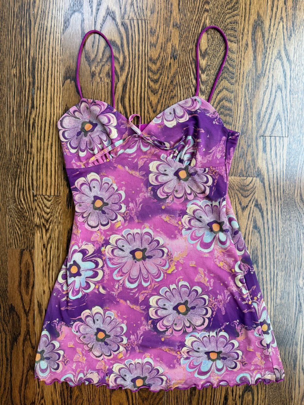 Urban Outfitters Y2K Indie Sleeze Purple Floral Sheer Spaghetti Strap Dress